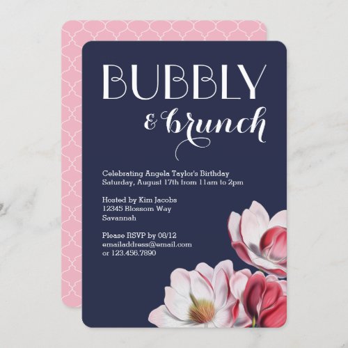 Pink and Blue Magnolia Brunch Invitation