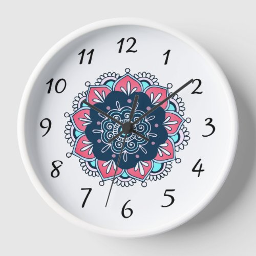 Pink and Blue Mandala Boho Wall Clock