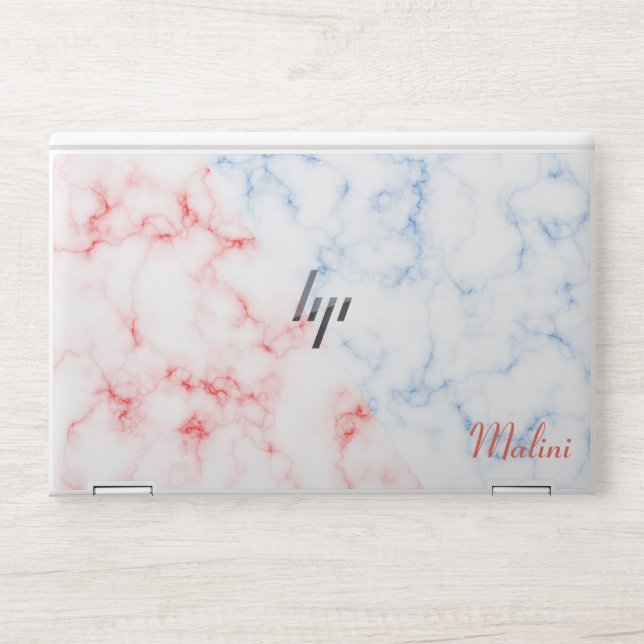 Pink and Blue Marble Monogram | Modern Script HP Laptop Skin (Front)