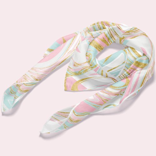 Pink and Blue Marble Swirls Pattern Scarf