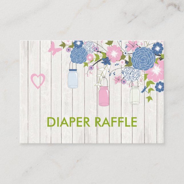 Pink and Blue Mason Jar Diaper Raffle Enclosure Card (Front)
