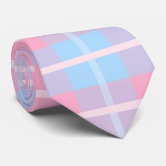 Pink And Blue Mega Plaid Tartan Gingham Pattern Neck Tie
