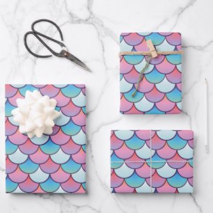 Pink and Blue Mermaid Scales Pattern Wrapping Paper Sheets