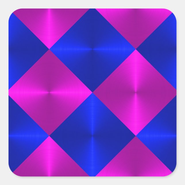 Pink and Blue Metallic Looking Squares Square Sticker (Front)