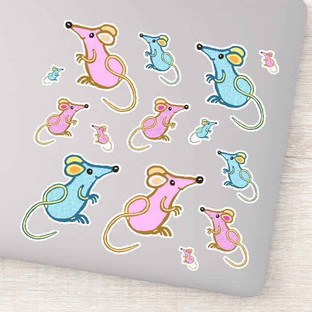 Pink and blue mice sticker (Detail)