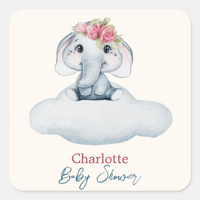Pink and Blue Modern Baby Shower Square Sticker (Front)