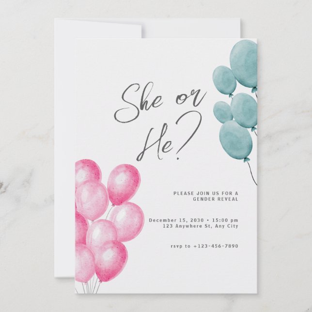Pink and Blue Modern Gender Reveal Invitation (Front)