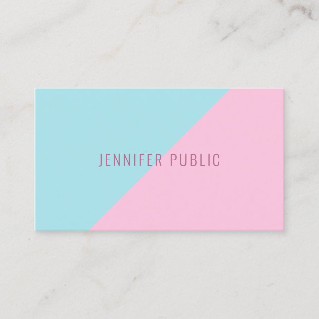 Pink And Blue Modern Simple Personalized Template Business Card (Front)