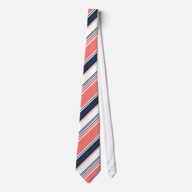 Pink and Blue Modern Stripes Neck Tie (Front)