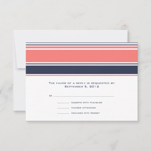 Pink and Blue Modern Stripes Wedding RSVP