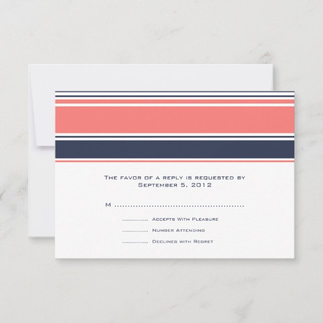 Pink and Blue Modern Stripes Wedding RSVP Card (Front)