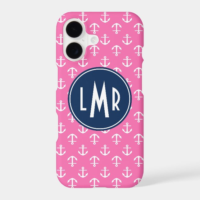 Pink and Blue Monogram Anchors Pattern Iphone Case (Back)