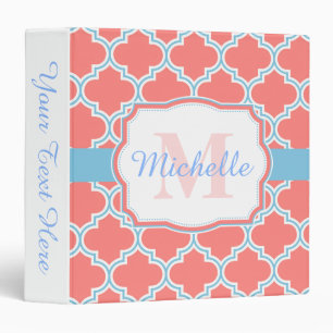 Pink and Blue Moroccan Quatrefoil 3 Ring Binder