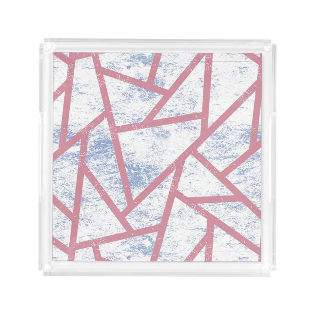Pink and blue mosaic pattern acrylic tray (Front)