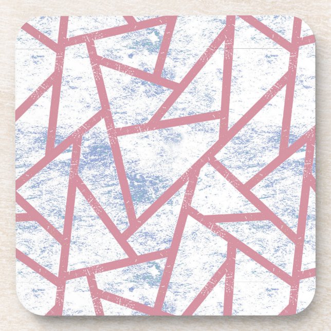 Pink and blue mosaic pattern beverage coaster (Front)