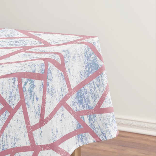 Pink and blue mosaic pattern tablecloth (In Situ)