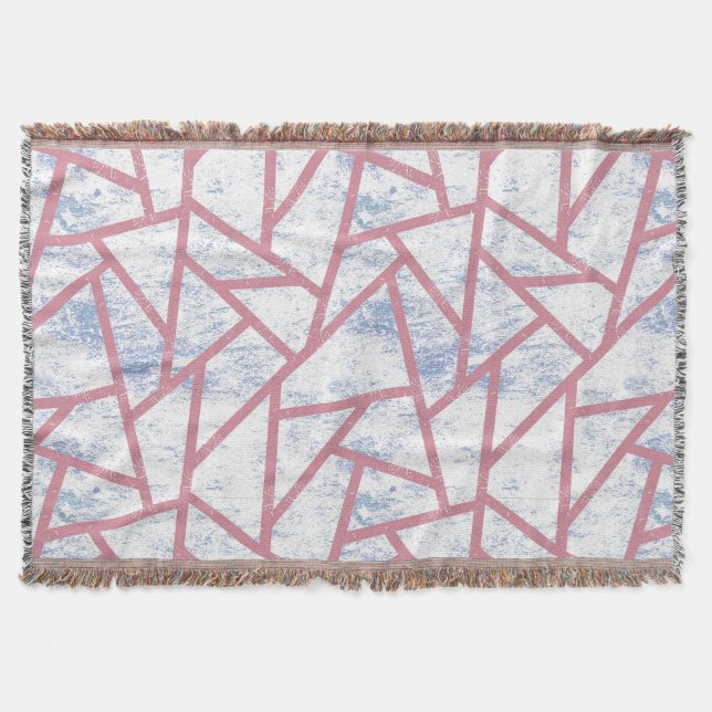 Pink and blue mosaic pattern throw blanket (Front)