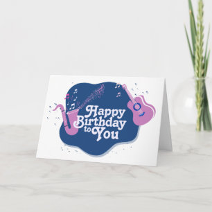 Pink and Blue Musical Saxophone Birthday  Card