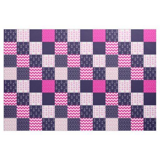 Pink and Blue Nautical Material Fabric