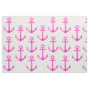 Pink Anchor Fabric Zazzle Pink And Blue Nautical Material Anchors Fabric