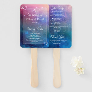 Pink and Blue Nebula Wedding Program Hand Fan