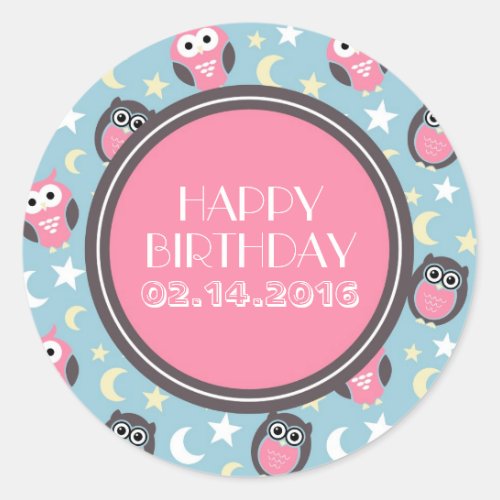 Pink and Blue Night Owl Personalized Stickers