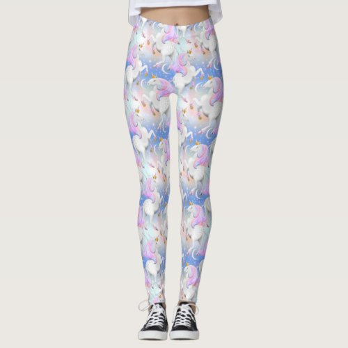 Pink and blue night time princess unicorn leggings