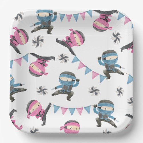 Pink and Blue Ninja Party Paper Plates