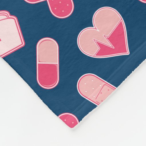 Pink and Blue Nurse Pattern with Monogram Fleece Blanket Zazzle