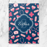 Pink And Blue Nurse Pattern With Monogram Notebook at Zazzle