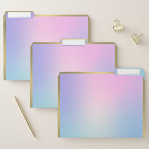 Pink and blue ombre background gold accent file folder