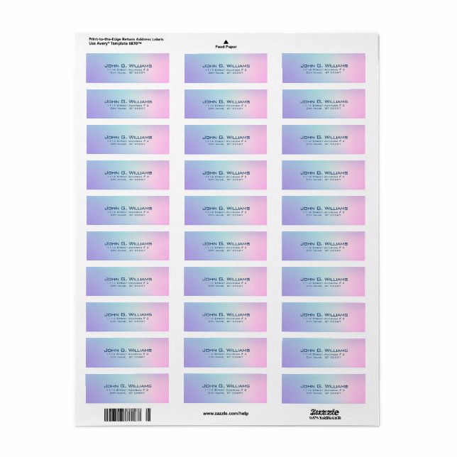 Pink and blue ombre background label (Full Sheet)