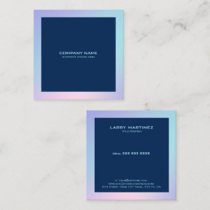 Pink and blue ombre border blue background square business card