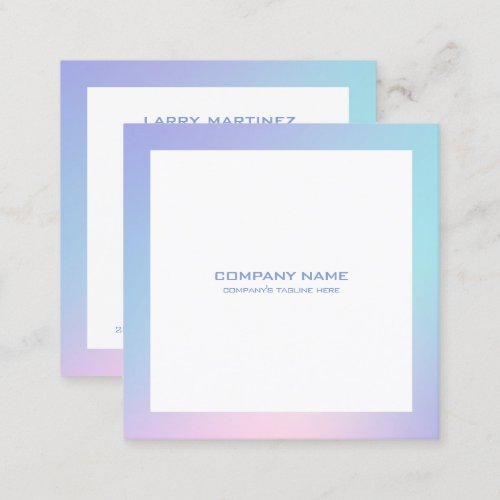 Pink and blue ombre border white background square business card