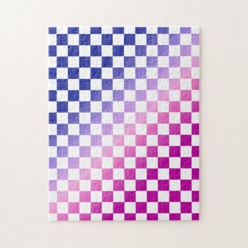 Pink and Blue Ombre Checkered Pattern Jigsaw Puzzle