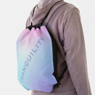 Pink and blue ombre custom text drawstring bag