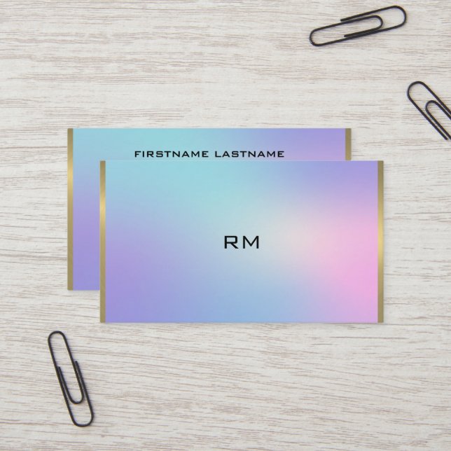 Pink and blue ombre metallic gold accent business card (Front/Back In Situ)