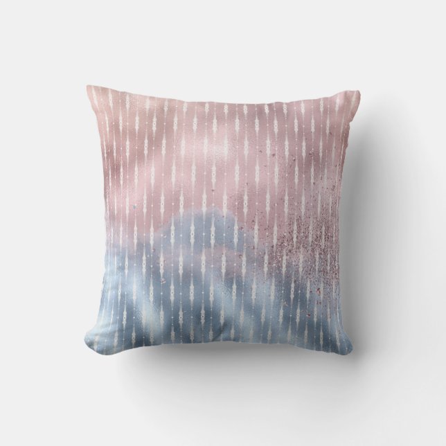 Pink and Blue Ombre Shimmer Glitter Splash Throw Pillow (Front)