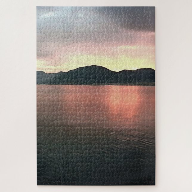Pink and Blue Ombre Sunset Reflections Landscape  Jigsaw Puzzle (Vertical)