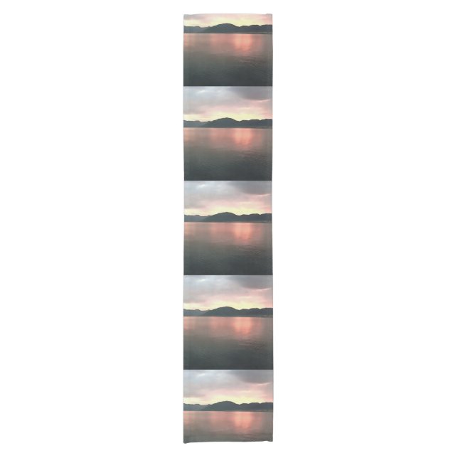 Pink and Blue Ombre Sunset Reflections Landscape  Short Table Runner (Front)