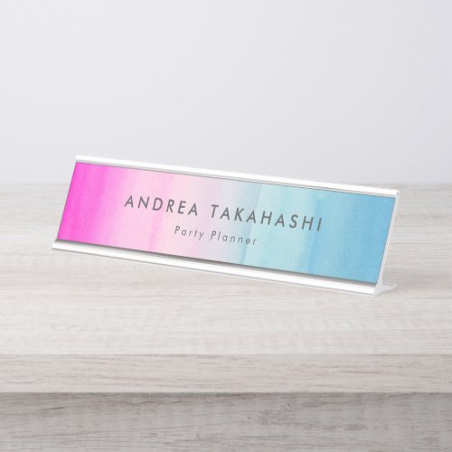 Pink and Blue Ombre Watercolor  Add Name Desk Name Plate