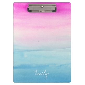 Pink and Blue Ombre Watercolor | Add Your Name Clipboard