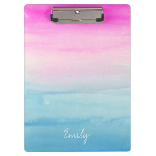 Pink and Blue Ombre Watercolor   Add Your Name Clipboard