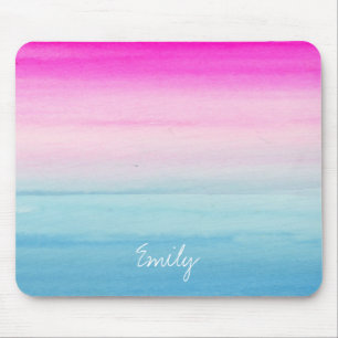 Pink and Blue Ombre Watercolor Add Your Name Mouse Pad