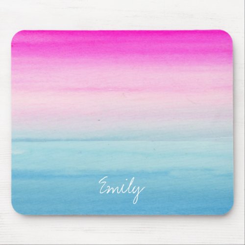Pink and Blue Ombre Watercolor  Add Your Name Mouse Pad