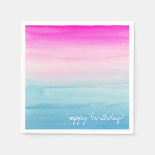 Pink and Blue Ombre Watercolor  Birthday Paper Napkins