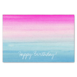 Pink and Blue Ombre Watercolor | Happy Birthday Tissue Paper