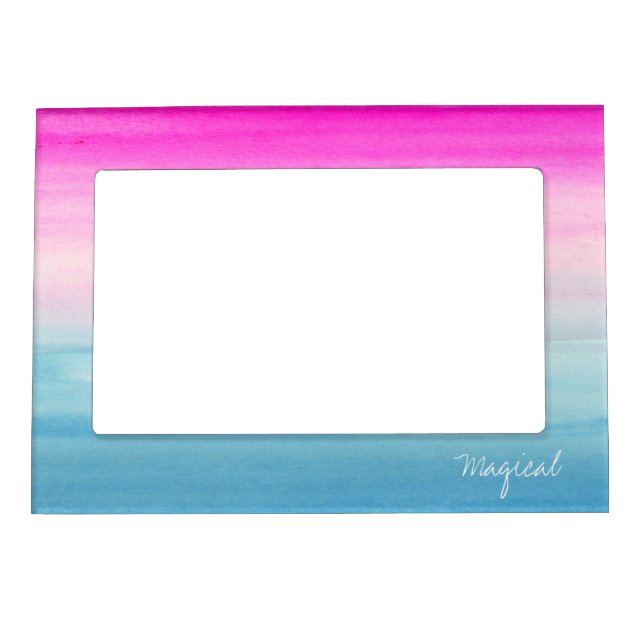 Pink and Blue Ombre Watercolor "Magical" Magnetic Picture Frame (Front)
