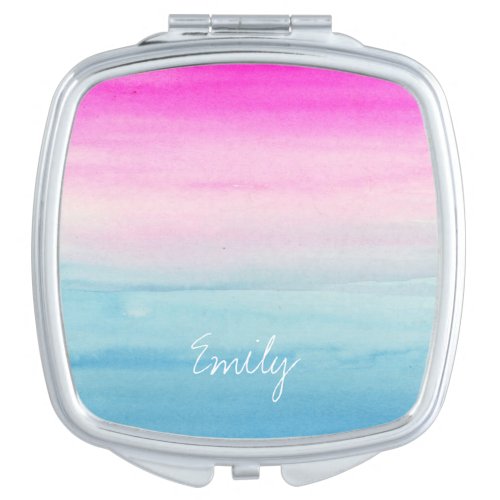 Pink and Blue Ombre Watercolor Personalized Makeup Mirror