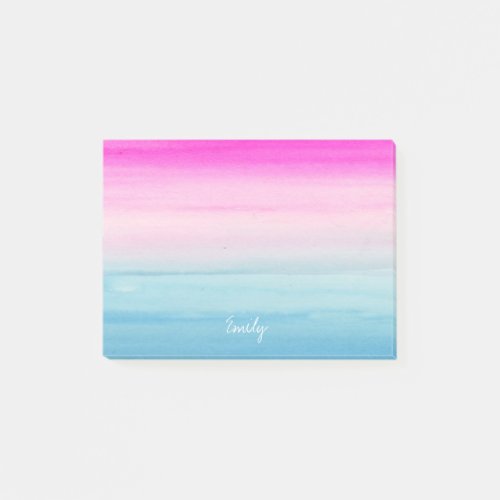 Pink and Blue Ombre Watercolor Personalized Post_it Notes